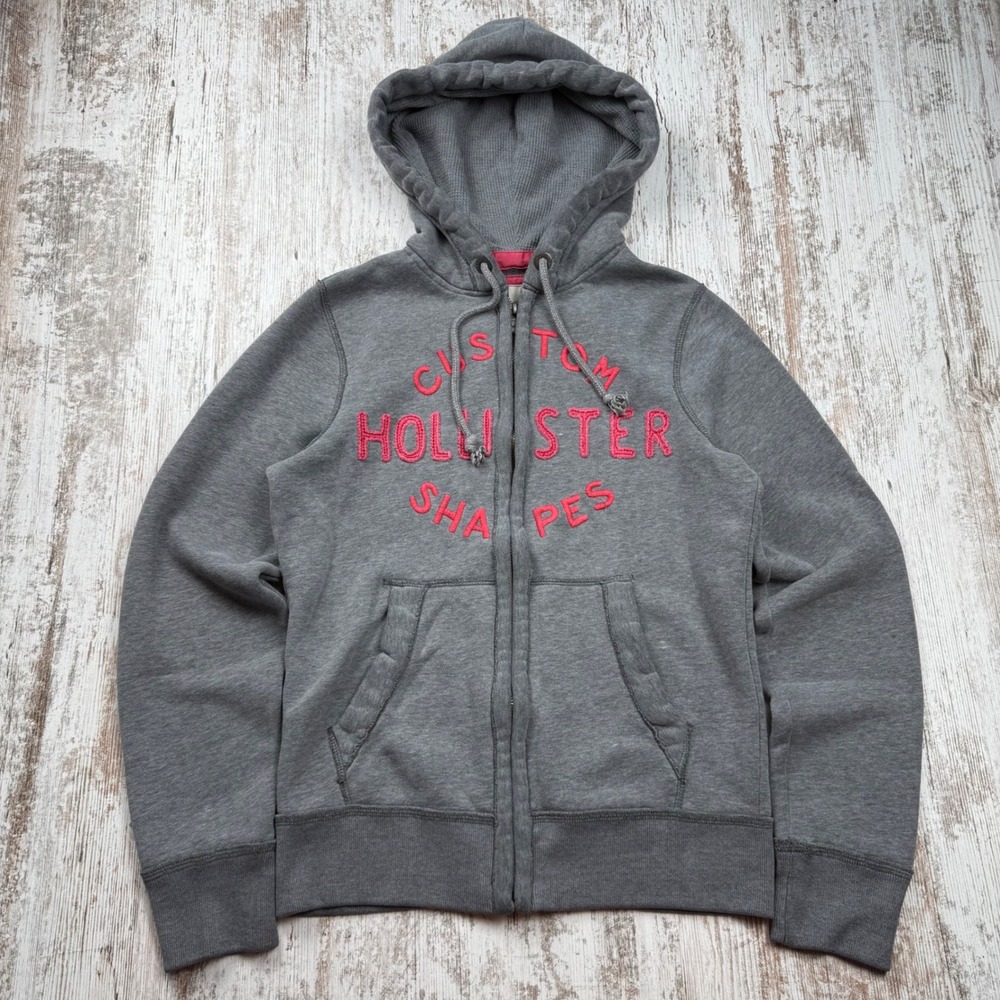 VTG Y2K Hollister California Full Zip Hoodie Gray Pink Embroidered Logo Small